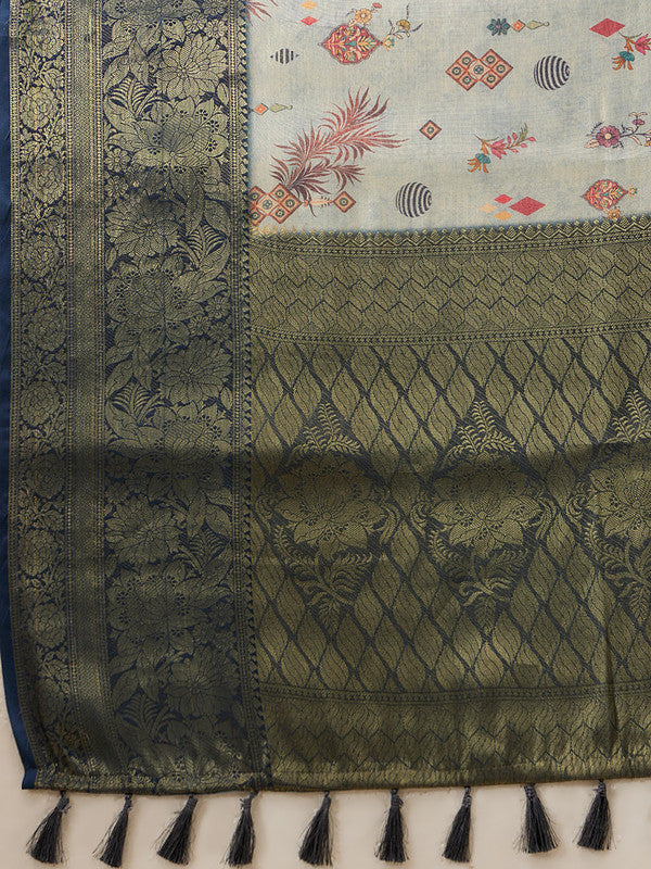 Gray Tissue Silk Digital Print Floral Saree with Unstitched Blouse - Hiral Fashion - Distacart