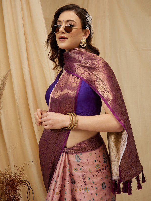 Purple Tissue Silk Digital Print Floral Saree with Unstitched Blouse - Hiral Fashion - Distacart