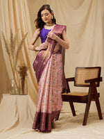 Thumbnail for Purple Tissue Silk Digital Print Floral Saree with Unstitched Blouse - Hiral Fashion - Distacart
