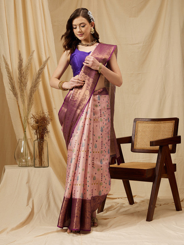 Purple Tissue Silk Digital Print Floral Saree with Unstitched Blouse - Hiral Fashion - Distacart