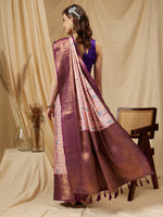 Thumbnail for Purple Tissue Silk Digital Print Floral Saree with Unstitched Blouse - Hiral Fashion - Distacart