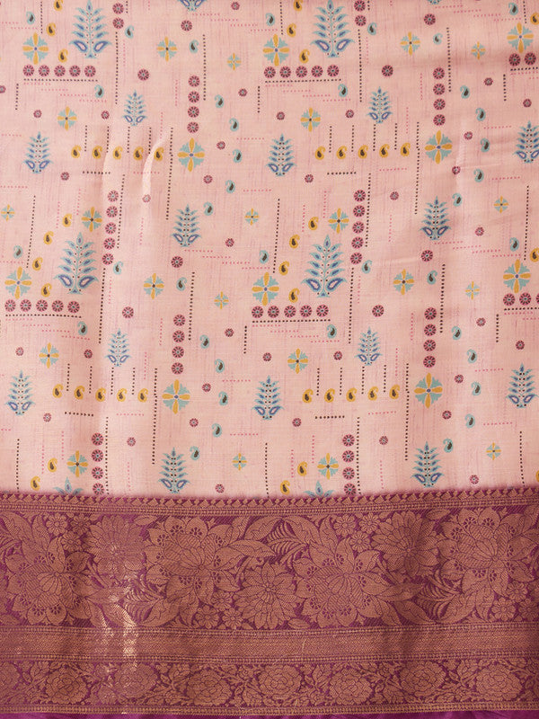 Purple Tissue Silk Digital Print Floral Saree with Unstitched Blouse - Hiral Fashion - Distacart