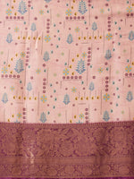 Thumbnail for Purple Tissue Silk Digital Print Floral Saree with Unstitched Blouse - Hiral Fashion - Distacart