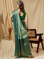 Thumbnail for Turquoise Tissue Silk Digital Print Geomatric Saree with Unstitched Blouse - Hiral Fashion - Distacart