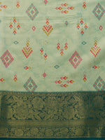 Thumbnail for Turquoise Tissue Silk Digital Print Geomatric Saree with Unstitched Blouse - Hiral Fashion - Distacart