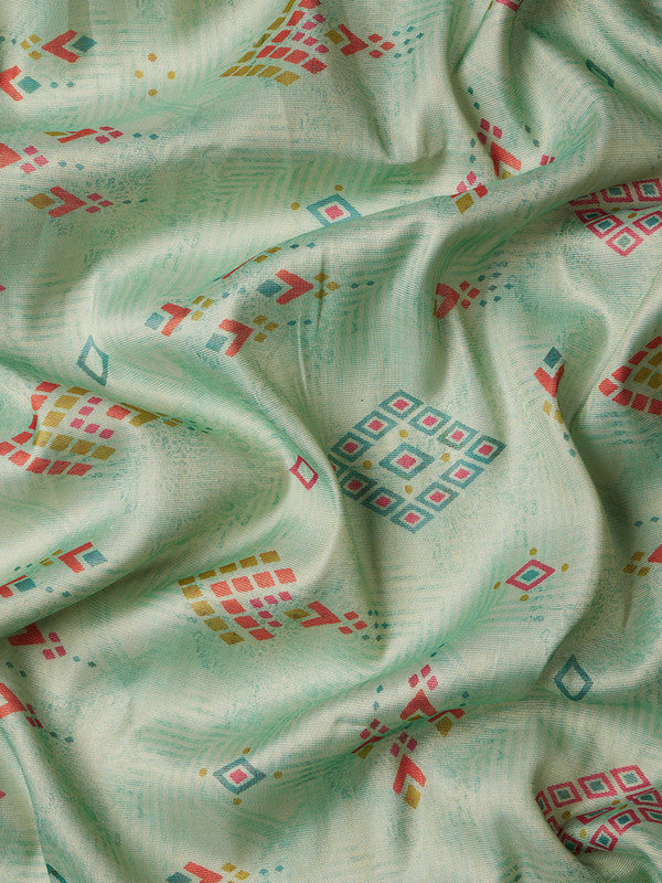 Turquoise Tissue Silk Digital Print Geomatric Saree with Unstitched Blouse - Hiral Fashion - Distacart