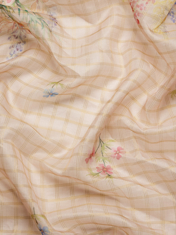 Beige Munga Silk Digital Print Floral Saree with Unstitched Blouse - Hiral Fashion - Distacart