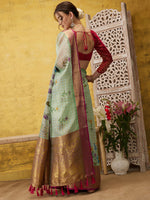 Thumbnail for Green Munga Silk Digital Print Floral Saree with Unstitched Blouse - Hiral Fashion - Distacart