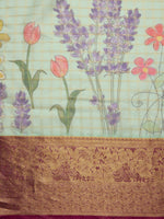 Thumbnail for Green Munga Silk Digital Print Floral Saree with Unstitched Blouse - Hiral Fashion - Distacart