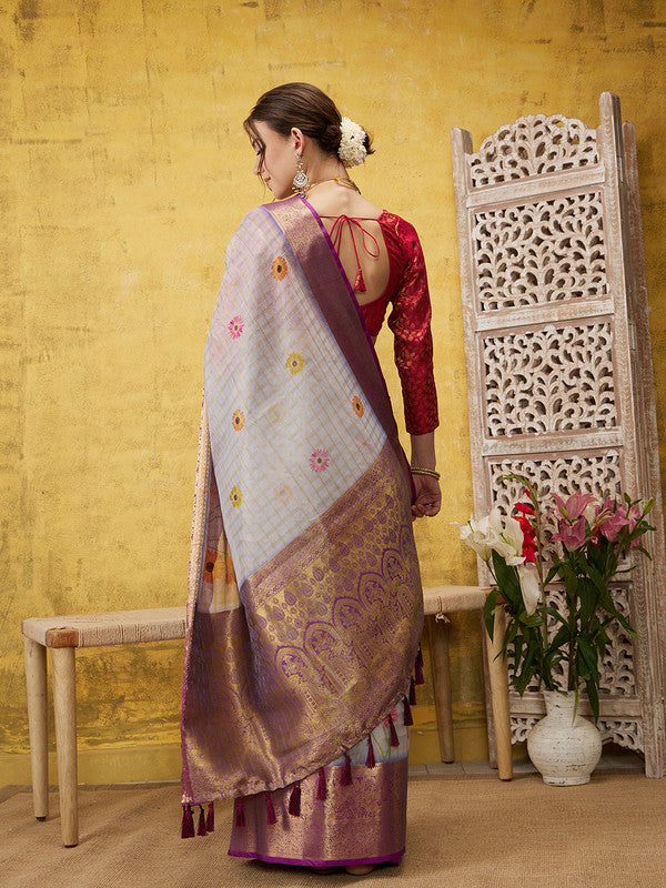 Lavender Munga Silk Digital Print Floral Saree with Unstitched Blouse - Hiral Fashion - Distacart