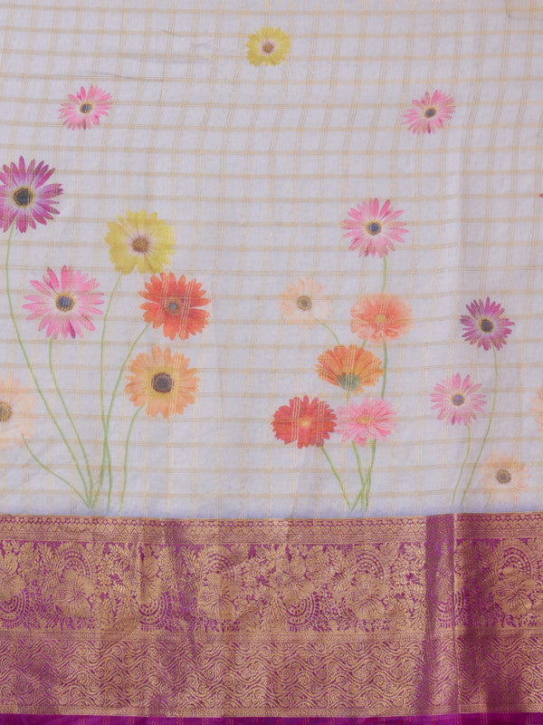 Lavender Munga Silk Digital Print Floral Saree with Unstitched Blouse - Hiral Fashion - Distacart