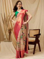 Thumbnail for Peach Munga Silk Digital Print Floral Saree with Unstitched Blouse - Hiral Fashion - Distacart