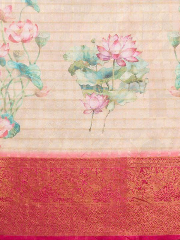 Peach Munga Silk Digital Print Floral Saree with Unstitched Blouse - Hiral Fashion - Distacart