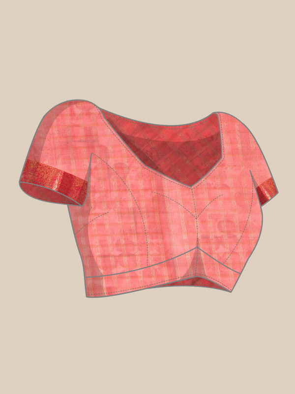 Peach Munga Silk Digital Print Floral Saree with Unstitched Blouse - Hiral Fashion - Distacart