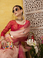 Thumbnail for Pink Munga Silk Digital Print Floral Saree with Unstitched Blouse - Hiral Fashion - Distacart