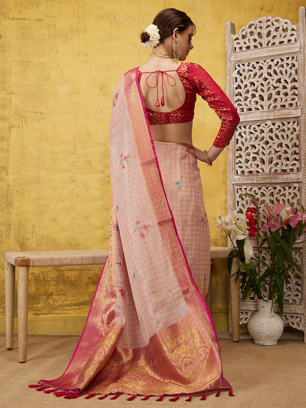 Pink Munga Silk Digital Print Floral Saree with Unstitched Blouse - Hiral Fashion - Distacart