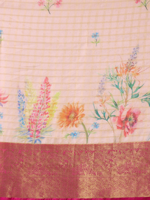 Pink Munga Silk Digital Print Floral Saree with Unstitched Blouse - Hiral Fashion - Distacart