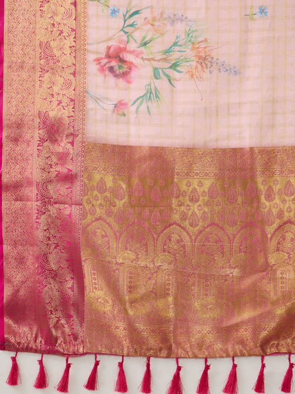 Pink Munga Silk Digital Print Floral Saree with Unstitched Blouse - Hiral Fashion - Distacart