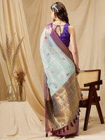 Thumbnail for Sky Blue Munga Silk Digital Print Floral Saree with Unstitched Blouse - Hiral Fashion - Distacart