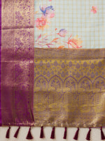 Thumbnail for Sky Blue Munga Silk Digital Print Floral Saree with Unstitched Blouse - Hiral Fashion - Distacart