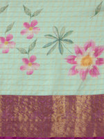 Thumbnail for Turquoise Munga Silk Digital Print Floral Saree with Unstitched Blouse - Hiral Fashion - Distacart