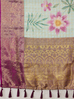 Thumbnail for Turquoise Munga Silk Digital Print Floral Saree with Unstitched Blouse - Hiral Fashion - Distacart