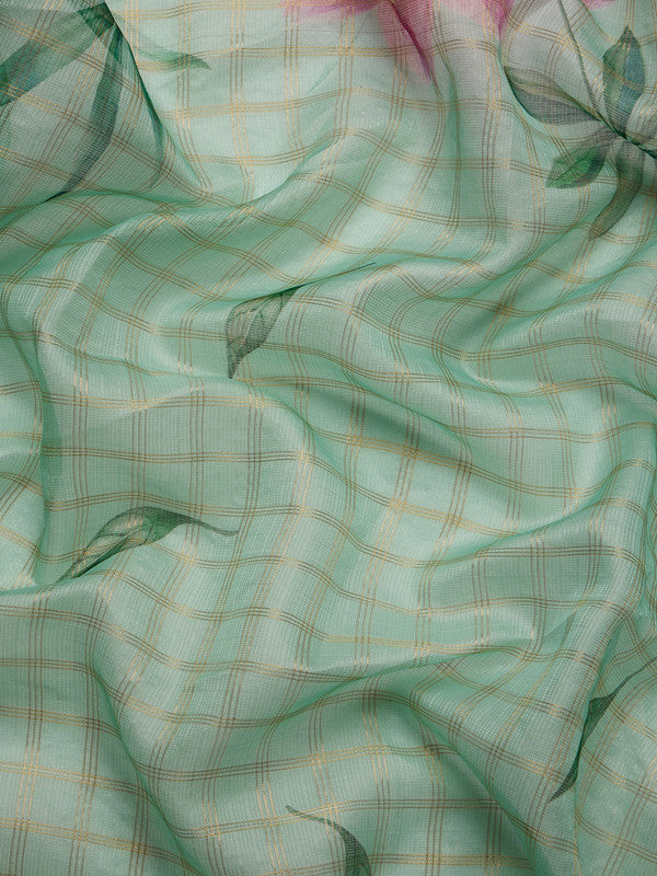 Turquoise Munga Silk Digital Print Floral Saree with Unstitched Blouse - Hiral Fashion - Distacart