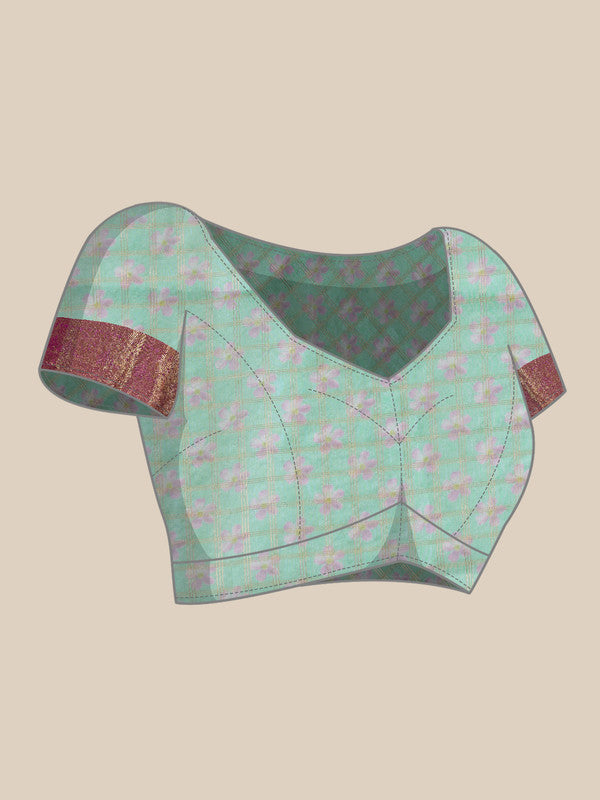 Turquoise Munga Silk Digital Print Floral Saree with Unstitched Blouse - Hiral Fashion - Distacart