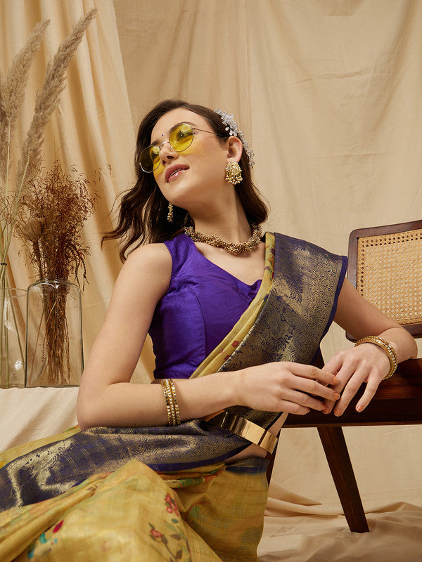 Yellow Munga Silk Digital Print Floral Saree with Unstitched Blouse - Hiral Fashion - Distacart