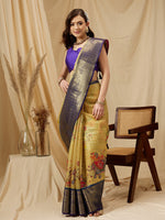 Thumbnail for Yellow Munga Silk Digital Print Floral Saree with Unstitched Blouse - Hiral Fashion - Distacart