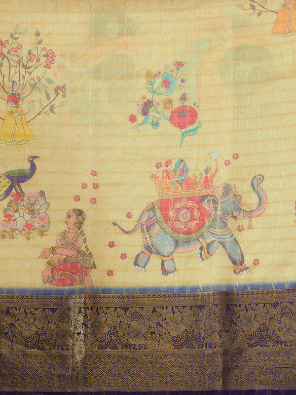 Yellow Munga Silk Digital Print Floral Saree with Unstitched Blouse - Hiral Fashion - Distacart