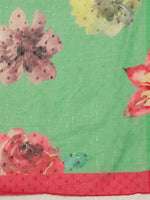 Thumbnail for Green Chiffon Digital Print Floral Saree with Unstitched Blouse - Hiral Fashion - Distacart