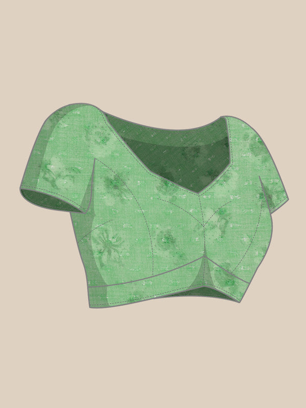 Green Chiffon Digital Print Floral Saree with Unstitched Blouse - Hiral Fashion - Distacart