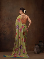 Thumbnail for Olive Chiffon Digital Print Floral Saree with Unstitched Blouse - Hiral Fashion - Distacart
