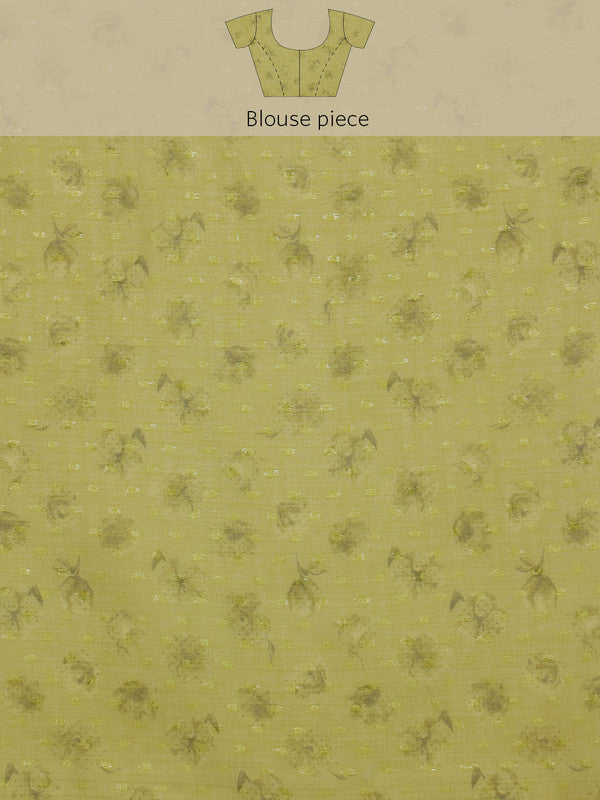 Olive Chiffon Digital Print Floral Saree with Unstitched Blouse - Hiral Fashion - Distacart