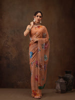 Thumbnail for Peach Chiffon Digital Print Floral Saree with Unstitched Blouse - Hiral Fashion - Distacart