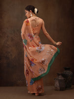 Thumbnail for Peach Chiffon Digital Print Floral Saree with Unstitched Blouse - Hiral Fashion - Distacart