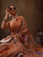 Thumbnail for Peach Chiffon Digital Print Floral Saree with Unstitched Blouse - Hiral Fashion - Distacart