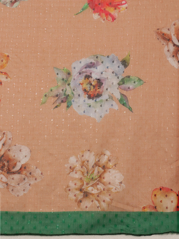 Peach Chiffon Digital Print Floral Saree with Unstitched Blouse - Hiral Fashion - Distacart