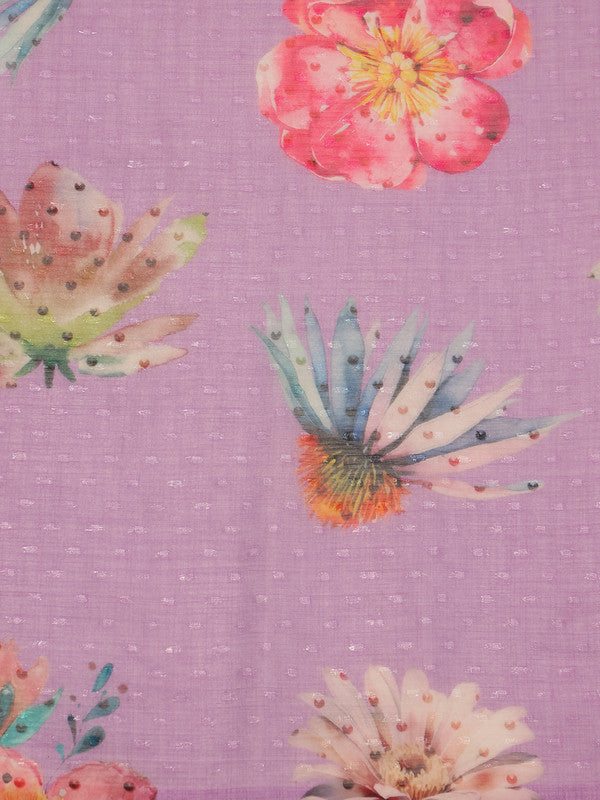Purple Chiffon Digital Print Floral Saree with Unstitched Blouse - Hiral Fashion - Distacart