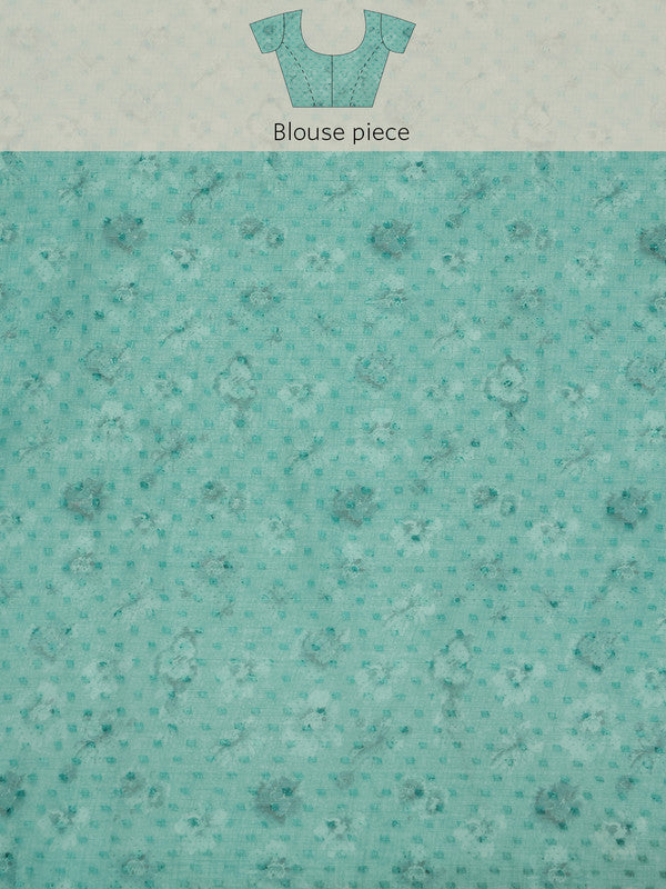 Turquoise Chiffon Digital Print Floral Saree with Unstitched Blouse - Hiral Fashion - Distacart