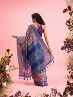 Thumbnail for Blue Cotton Digital Print Floral Saree with Unstitched Blouse - Hiral Fashion - Distacart