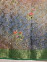 Thumbnail for Green Cotton Digital Print Floral Saree with Unstitched Blouse - Hiral Fashion - Distacart