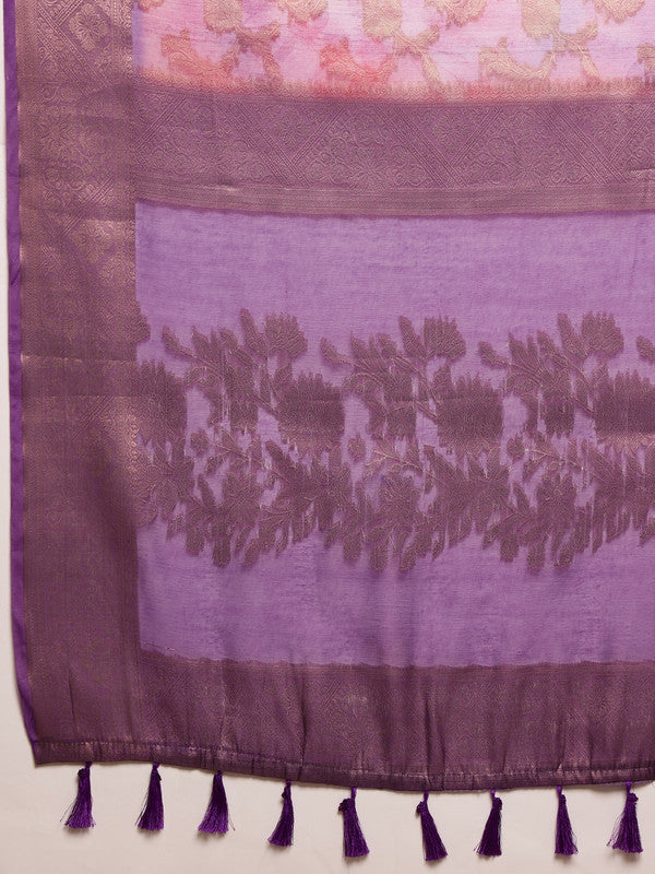 Lavender Cotton Digital Print Floral Saree with Unstitched Blouse - Hiral Fashion - Distacart