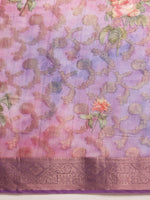 Thumbnail for Lavender Cotton Digital Print Floral Saree with Unstitched Blouse - Hiral Fashion - Distacart