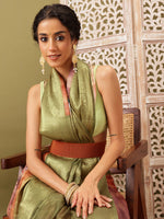 Thumbnail for Olive Cotton Digital Print Floral Saree with Unstitched Blouse - Hiral Fashion - Distacart