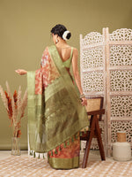 Thumbnail for Olive Cotton Digital Print Floral Saree with Unstitched Blouse - Hiral Fashion - Distacart