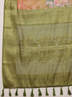 Thumbnail for Olive Cotton Digital Print Floral Saree with Unstitched Blouse - Hiral Fashion - Distacart