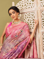 Thumbnail for Pink Cotton Digital Print Floral Saree with Unstitched Blouse - Hiral Fashion - Distacart