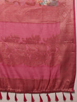 Thumbnail for Pink Cotton Digital Print Floral Saree with Unstitched Blouse - Hiral Fashion - Distacart